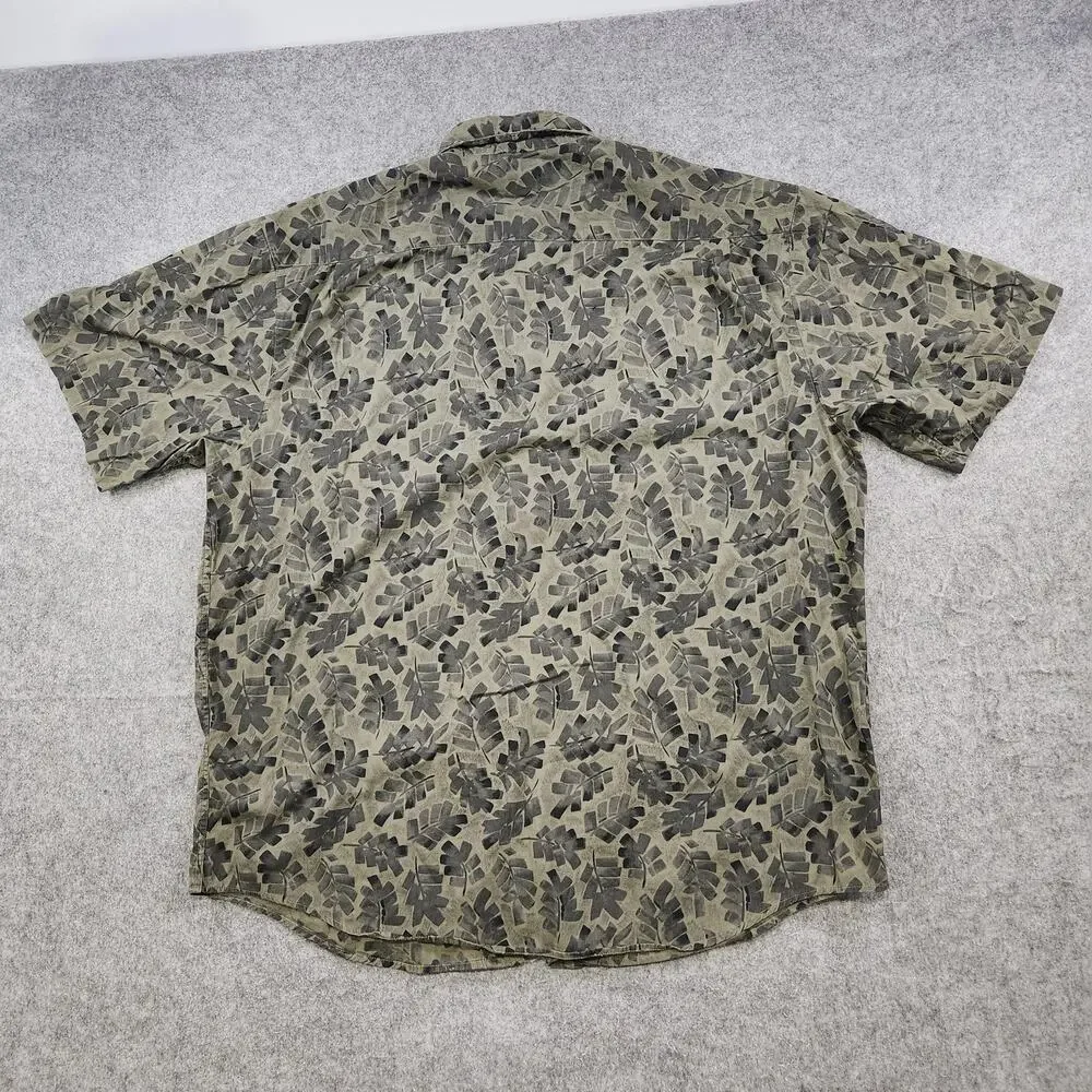 VTG Banana‎ Republic Shirt Mens XL Green Leaf Short Sleeve Button Up Tropical